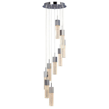 Aritza LED Multi-Light Pendant (9x5W, Dimmable) - Chrome & Crystal Glass, 4500 Lumens, 3000K Warm Light, Pendants, Galaxy Lighting - Maple Electric Supply 
