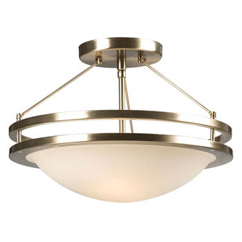 Avalon Semi-Flush Mount, Brushed Nickel, Frosted White Glass, 2x100W, 13"D x 9-1/4"H, Energy-Efficient Lighting Fixture