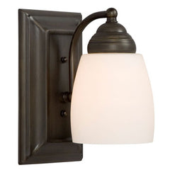 Barclay Single Light Vanity - Oil Rubbed Bronze, White Satin Glass, 100W Med. Base, 4.5"W x 8"H, Stylish and Durable Lighting Fixture