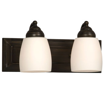 Barclay Two Light Vanity - Oil Rubbed Bronze, Satin White Glass, 100W, 14" Wide, Dimmable Fixture, Med. Base