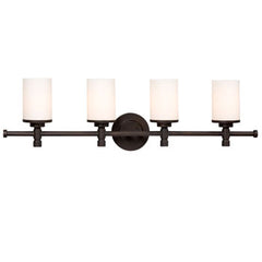 Brighton 4-Light Vanity, Oil Rubbed Bronze, Satin White Glass, Requires 4x 100W Med. Base Bulbs