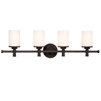 Brighton 4-Light Vanity, Oil Rubbed Bronze, Satin White Glass, Requires 4x 100W Med. Base Bulbs