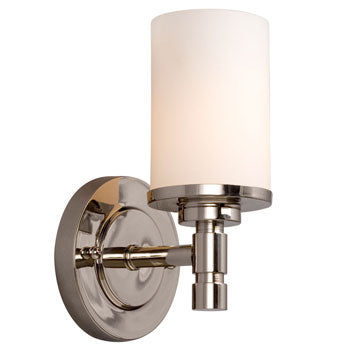 Brighton Single Light Vanity - Chrome Nickel, Satin White Glass, 100W, Medium Base, Non-Dimmable, 5"W x 9.25"H