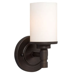 Brighton Single Light Vanity in Oil Rubbed Bronze with Satin White Glass – 100W A Bulb, Med. Base, 5"x9.25"x5.25" – Elegant and Durable Lighting Fixture, Bath & Vanity Lights, Galaxy Lighting - Maple Electric Supply 