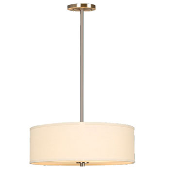 Brushed Nickel Pendant Light w/ Off-White Linen Shade, 6"-18" Rods, 4x 60W Med Base Bulbs, Non-Dimmable, 18"D x 7.25"H