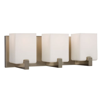 Cubic 3-Light Vanity Light - Brushed Nickel, Opal Glass Shades, 60W A15 Bulbs, 17-1/4" x 6-1/4", Non-Dimmable