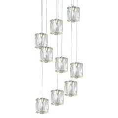 Estella 9L Chrome LED Pendant Light, Clear K9 Crystal Glass, 27W, 2430 Lumens, 4000K, Dimmable, Elegant Lighting Fixture, Pendants, Galaxy Lighting - Maple Electric Supply 