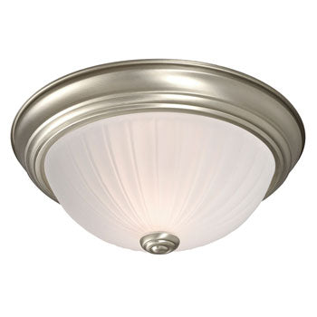 Flush Mount 625021PT - Pewter Finish with Frosted Melon Glass, 2x40W ABulbs, Med. Base, Non-Dimmable, 11-1/8"D x 4-3/8"H
