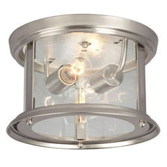 Huntington Flush Mount Light - Brushed Nickel, Clear Glass, 2x60W, 10"D x 6.25"H, Non-Dimmable, Ceiling Fixtures, Galaxy Lighting - Maple Electric Supply 
