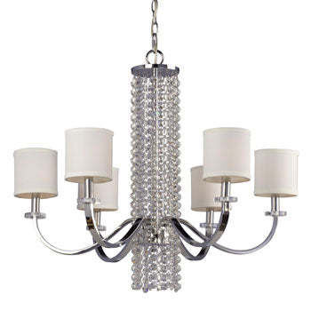 Julianne 6-Light Chrome Chandelier with White Linen Shades, 60W, 29.6"x25.5", Elegant Non-Dimmable Lighting Fixture, Chandeliers, Galaxy Lighting - Maple Electric Supply 