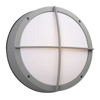 L323323MS 14" Round Outdoor Matte Silver LED Light, 3000K, 30W, 2500 Lumens, Dimmable Polycarbonate Lens