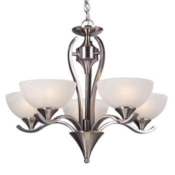 Metro Five Light Chandelier - Brushed Nickel, Marbled Glass Finish, 60W, 23"D x 20"H, Non-Dimmable - Elegant lighting solution with medium base, 5 bulbs (not included)., Chandeliers, Galaxy Lighting - Maple Electric Supply 