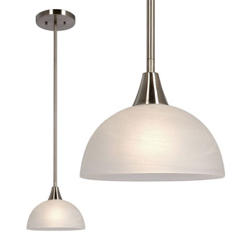 Metro Mini Pendant - Brushed Nickel, Marbled Glass, 60W, 8"D x 43.25"H, Non-Dimmable, with 6", 12", 18" Extension Rods