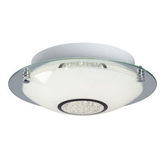 Michio I LED Flush Mount Ceiling Light - Chrome Finish, White Glass & Crystal, 16W, 3000K, Dimmable, ENERGY STAR Certified