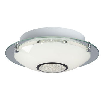 Michio I LED Flush Mount Ceiling Light - Chrome Finish, White Glass & Crystal, 16W, 3000K, Dimmable, ENERGY STAR Certified