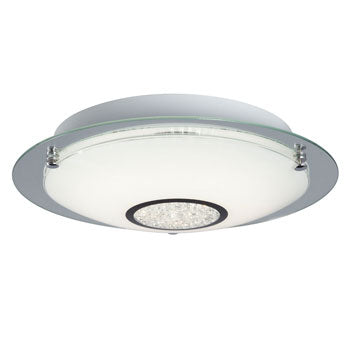 Michio I LED Flush Mount Ceiling Light - Chrome, White Glass, Clear Crystals, 24W, Dimmable, 3000K, ENERGY STAR Certified, 16.4" Diameter, Ceiling Fixtures, Galaxy Lighting - Maple Electric Supply 
