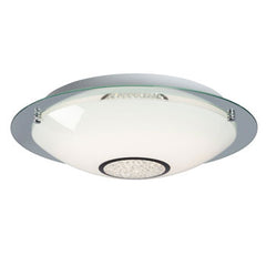 Michio I LED Flush Mount - Chrome, White Glass & Crystals, 24W, 3000K, Dimmable, ENERGY STAR Certified