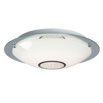 Michio I LED Flush Mount - Chrome, White Glass & Crystals, 24W, 3000K, Dimmable, ENERGY STAR Certified