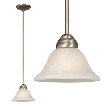 Mini Pendant 811852PT - Pewter Finish, Marbled Glass, Includes 6", 12", 18" Extension Rods, 60W Med. Base, Non-Dimmable, Mini-Pendants, Galaxy Lighting - Maple Electric Supply 