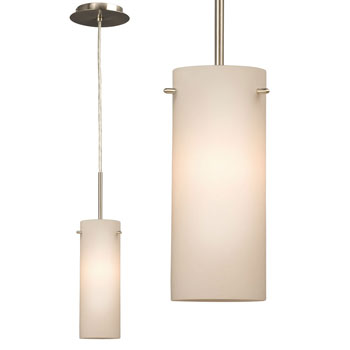 Mini-Pendant 910920BN - Brushed Nickel, Satin White Glass, 100W Med. Base, Dimmable, 5-1/4"D x 10"H