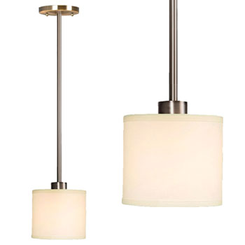 Mini-Pendant Light - Brushed Nickel, Off-White Linen Shade, 6", 12", 18" Rods, 60W Max (Bulb Not Included), Mini-Pendants, Galaxy Lighting - Maple Electric Supply 