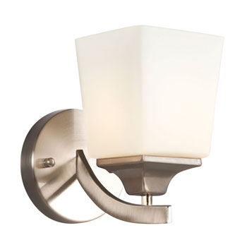Newbury Single Light Wall Sconce, Brushed Nickel, Satin White Glass, 100W A Bulb, 5"x8" Med Base, Non-Dimmable