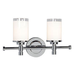 Nora 2-Light Vanity, Chrome Finish, White Opal/Clear Glass - 100W Bulbs, 16"W x 9-1/4"H, Non-Dimmable