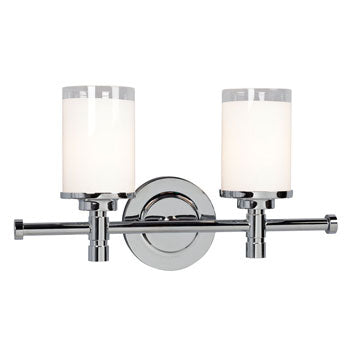 Nora 2-Light Vanity, Chrome Finish, White Opal/Clear Glass - 100W Bulbs, 16"W x 9-1/4"H, Non-Dimmable