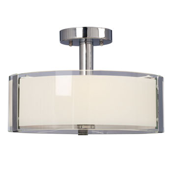 Nora 3-Light Semi Flush Mount - Chrome, 60W White Opal/Clear Glass, 14-3/8"D x 9"H, Non-Dimmable