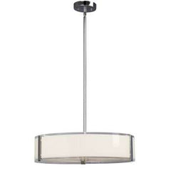 Nora 4-Light Pendant - Chrome Finish with White Opal/Clear Glass, 100W Capacity, Extension Rods Included, Med. Base (No Bulb)