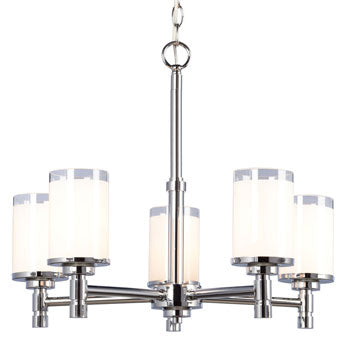 Nora 5L Chandelier - Chrome Finish, White Opal/Clear Glass, 60W Bulbs, 22"D x 18"H, Med. Base, Non-Dimmable, Chandeliers, Galaxy Lighting - Maple Electric Supply 