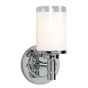 Nora Chrome Vanity Light with White Opal/Clear Glass - 1 Bulb, 100W, Non-Dimmable, 4-7/8"W x 9-1/4"H