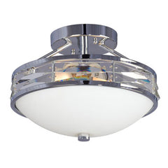 Novia Semi-Flush Chrome Light Fixture - 2 Bulb, 100W, White Glass, 12-7/8"D x 9-1/2"H, Modern Design, Medium Base, Non-Dimmable