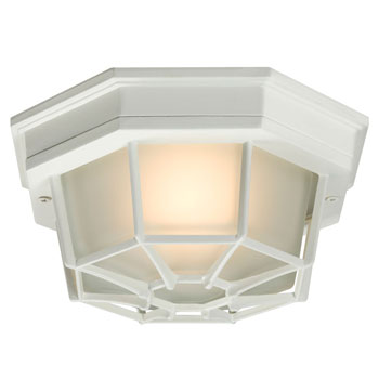 Outdoor Cast Alum. Ceiling Fixture 301401WH - White Textured Finish, Frosted Glass, 60W Med Base, Non-Dimmable, Outdoor Lighting, Galaxy Lighting - Maple Electric Supply 