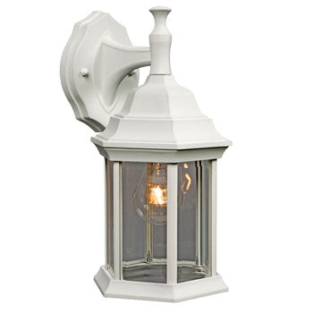 Outdoor Cast Aluminum Lantern 301830WH - White, Clear Beveled Glass, 100W Med. Base Bulb, 6-1/4"W x 11-1/2"H, Non-Dimmable, Outdoor Lighting, Galaxy Lighting - Maple Electric Supply 