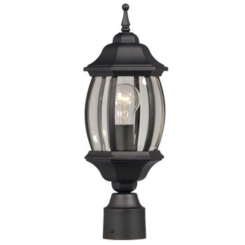 Outdoor Cast Aluminum Post Lantern 301093 BLK - Black Finish, Clear Beveled Glass, 100W Bulb, 18.25" Height, Outdoor Lighting, Galaxy Lighting - Maple Electric Supply 