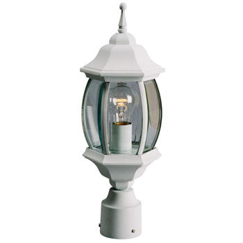 Outdoor Cast Aluminum Post Lantern - White w/ Clear Beveled Glass, 100W, Med. Base, 18-1/4"H, Non-Dimmable, Outdoor Lighting, Galaxy Lighting - Maple Electric Supply 