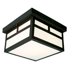 Outdoor Ceiling Fixture 306120BK - Black Finish with White Marbled Glass, 2x40W Bulbs, 9"x9"x5.5", Non-Dimmable
