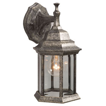 Outdoor Lantern 301830AS - Antique Silver Cast Aluminum w/ Clear Beveled Glass, 100W Med Base, 6-1/4"W x 11-1/2"H, Outdoor Lighting, Galaxy Lighting - Maple Electric Supply 