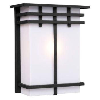 Outdoor Wall Fixture 312491BK - Black Finish with White Acrylic Lens, 60W A15 Bulb, 9.5"W x 11.5"H x 4.5"E, Non-Dimmable