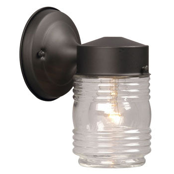 Outdoor Wall Fixture 320107BLK - Black Finish w/ Clear Jam Jar Glass, 60W Med. Base, Dimmable, 4.5"W x 7.5"H x 5.5"E, Outdoor Lighting, Galaxy Lighting - Maple Electric Supply 