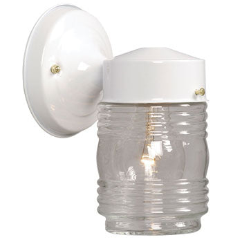 Outdoor Wall Fixture 320107WH - White Finish, Clear Jam Jar Glass, 1x60W Bulb, Dimmable, Med Base, Outdoor Lighting, Galaxy Lighting - Maple Electric Supply 