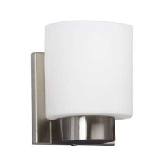 Palmer 1-Light Vanity in Brushed Nickel with White Glass - 100W Med. Base, 4.75"W x 5.75"H, Stylish Durable Light Fixture