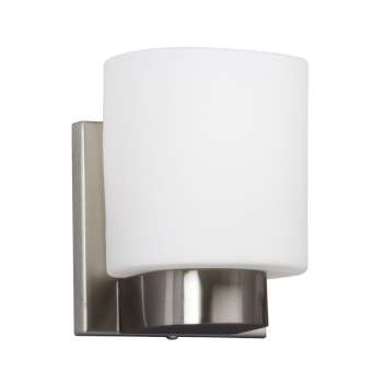 Palmer 1-Light Vanity in Brushed Nickel with White Glass - 100W Med. Base, 4.75"W x 5.75"H, Stylish Durable Light Fixture