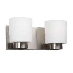 Palmer 2-Light Vanity Fixture - Brushed Nickel with White Glass, 100W, Non-Dimmable, 12-3/8"W x 5-3/4"H, Modern Bathroom Lighting Fixture