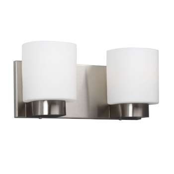 Palmer 2-Light Vanity Fixture - Brushed Nickel with White Glass, 100W, Non-Dimmable, 12-3/8"W x 5-3/4"H, Modern Bathroom Lighting Fixture