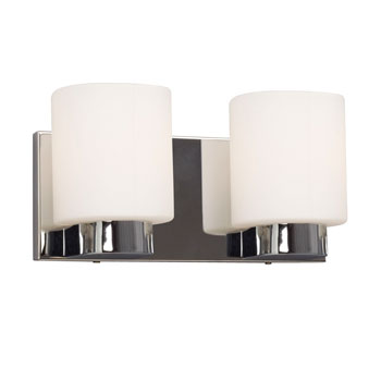 Palmer 2L Vanity Light, Chrome Finish, White Glass, 12-3/8"W x 5-3/4"H, 100W, Non-Dimmable | Stylish Bathroom Lighting with 2 Medium Base 100W Bulbs