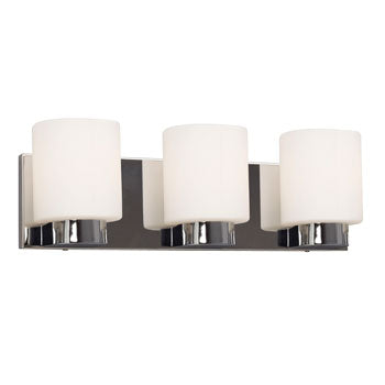 Palmer 3-Light Chrome Vanity Fixture with White Glass - 100W, 20.1"W x 5.75"H, Sleek Modern Design, Non-Dimmable, Bath & Vanity Lights, Galaxy Lighting - Maple Electric Supply 