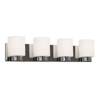 Palmer 4-Light Chrome Vanity Fixture with White Glass, 100W Bulbs, 28" Wide - Sleek Design, Non-Dimmable, Elegant Bathroom Lighting