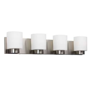 Palmer 4-Light Vanity Fixture, Brushed Nickel - 28"W, White Glass, 100W, Non-Dimmable, Med. Base Bulbs Required, Bath & Vanity Lights, Galaxy Lighting - Maple Electric Supply 